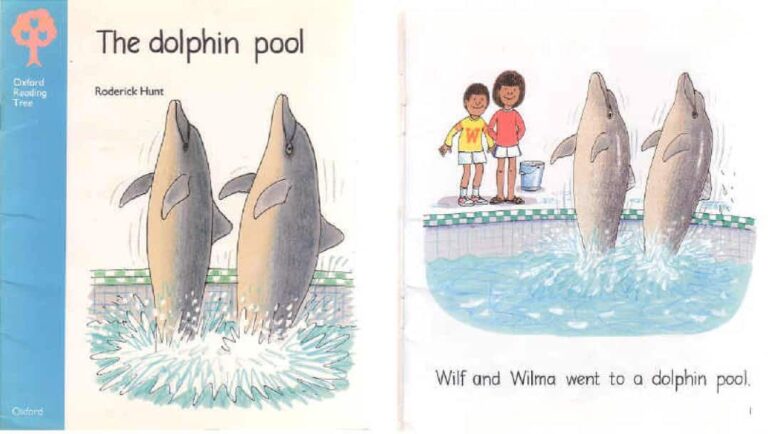 قصة The dolphin pool قصة مصورة لتعليم الأطفال القراءة باللغة الإنجليزية