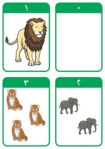 بطاقات بالصور لحيوانات الغابة لتعليم الأطفال الأرقام من 1 إلى 20