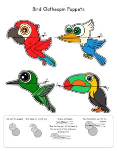 نشاط قص ولصق Bird Clothespin Puppets ممتع للأطفال