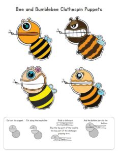 نشاط قص ولصق Bee Clothespin Puppets ممتع للأطفال
