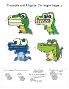 نشاط قص ولصق Alligator Clothespin Puppets ممتع للأطفال
