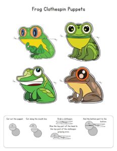 نشاط قص ولصق Frog Clothespin Puppets ممتع للأطفال