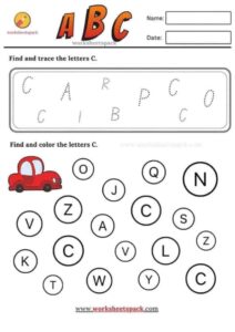 أوراق عمل Find and color the letter لتعليم الأطفال