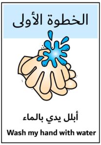ملصقات عرض حول إرشادات غسل اليدين مع صور توضيحية للأطفال
