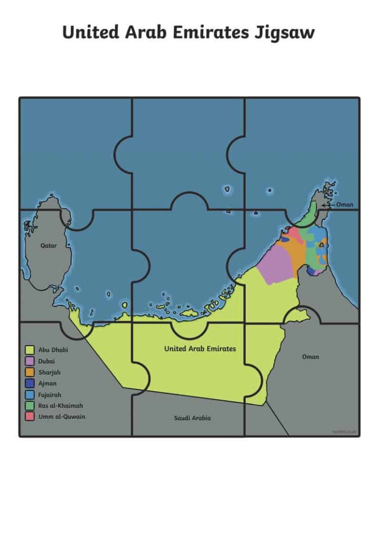 بزل خريطة دولة الإمارات العربية المتحدة لعمل أنشطة يتناسب مع اليوم الوطني
