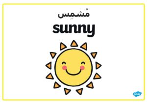 بطاقات ملونة لحالات الطقس باللغتين العربية والإنجليزية