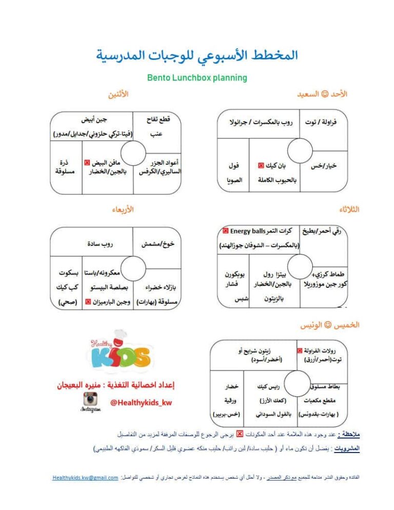 وصفات ومخطط للوجبات المدرسية